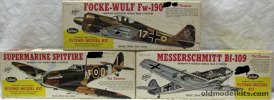 Guillows 502 Focke-Wulf Fw-190 / 505 Messerschmitt Bf-109 / 504 Supermarine Spitfire plastic model kit